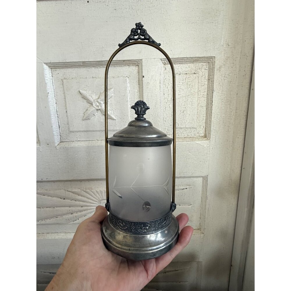 Antique Victorian Silverplated Frosted Glass Pickle Castor Jar Embossed Animals